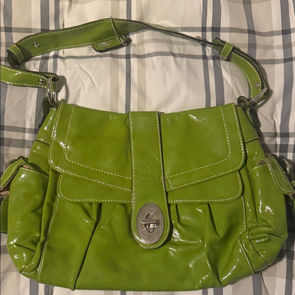 Coach Lime Green Patent Leather Shoulder Bag